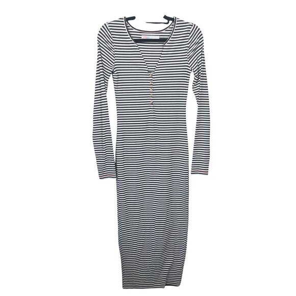 Free People Dresses & Skirts - FP Beach Black and White Striped Dress SZ S Long Sleeve V Neck Henley